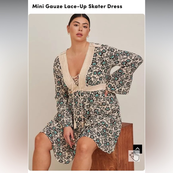 Torrid Floral Lace-Up Skater Dress - Black and Cream size 2 - Picture 2 of 16